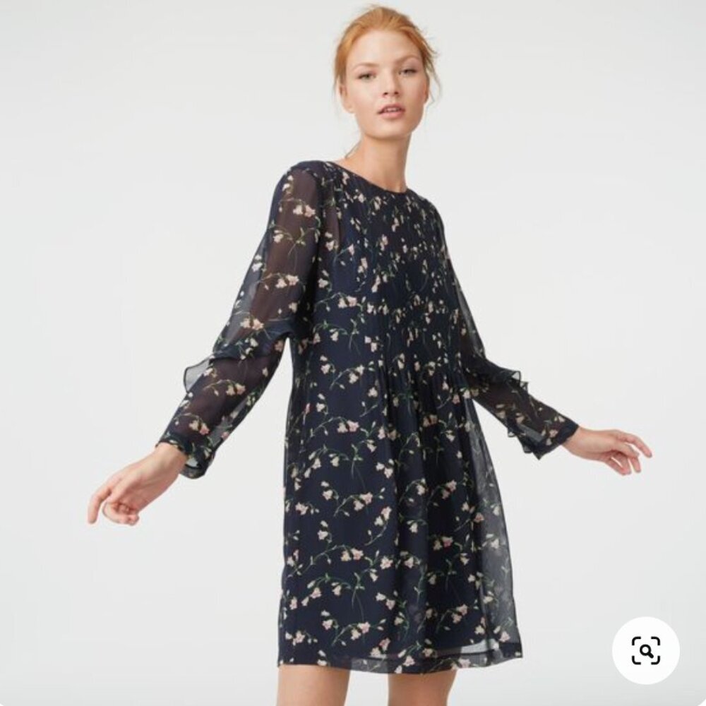 Club Monaco Navy Catira Silk Swim Coverup Floral Long Sleeve In Eclipse, Sz 4